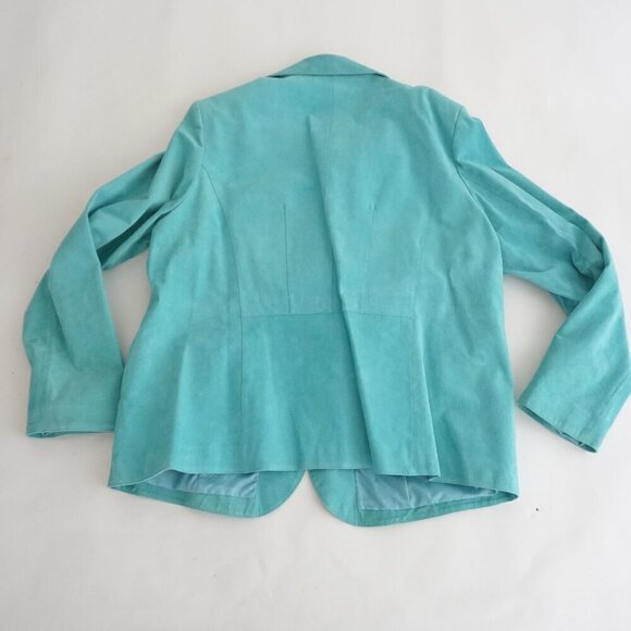 Vintage Denver Hayes Teal 100% Suede Leather Button Up Blazer Jacket 2Xl - Picture 11 of 13